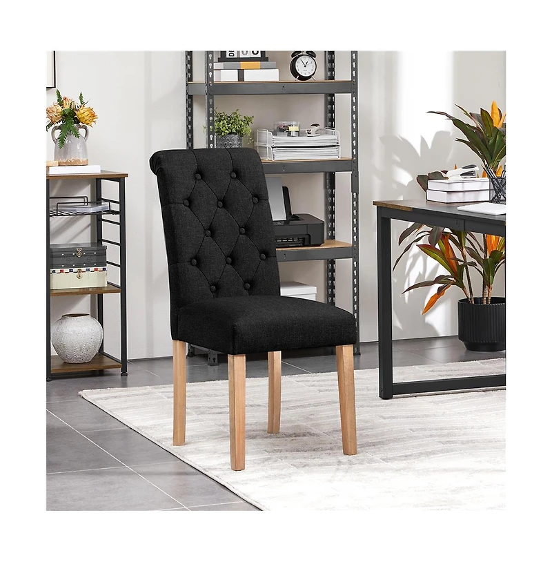 Yaheetech 2PCS High Dark Gray Classic Fabric Upholstered Pu Leather Dining Chair