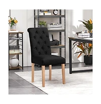 Yaheetech 2PCS High Dark Gray Classic Fabric Upholstered Pu Leather Dining Chair