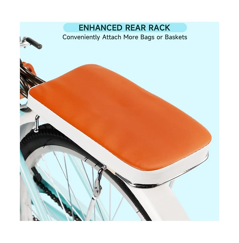 Artudatech 24-Inch Leisure Cruiser Bike with Low Step Frame, Passenger Seat & Removable Footrests