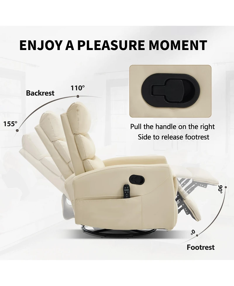 Sumyeg Recliner Chair with Heat Massage Manual Rocker and Swivel Fabric