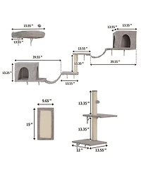 Aostirmotor Wall-mounted Cat Tree With 2 Cat Condos House, 3 Cat Wall Shelves in Beige
