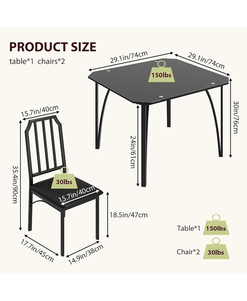 gaomon Modern Glass Dining Table Set with Upholstered Chairs, Chamfered Edge, Durable Tempered Glass, Small Apartment