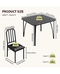 gaomon Modern Glass Dining Table Set with Upholstered Chairs, Chamfered Edge, Durable Tempered Glass, Small Apartment