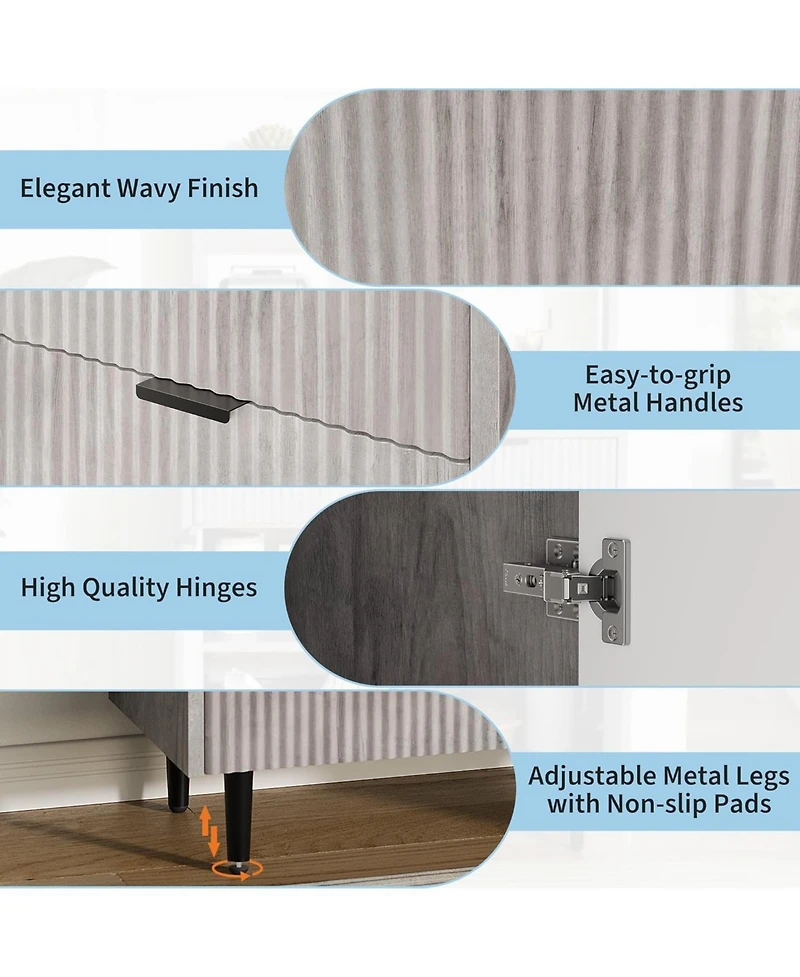 gaomon Fluted Sideboard Buffet Cabinet with 2 Drawers, Adjustable Shelves, Coffee Bar Storage Console