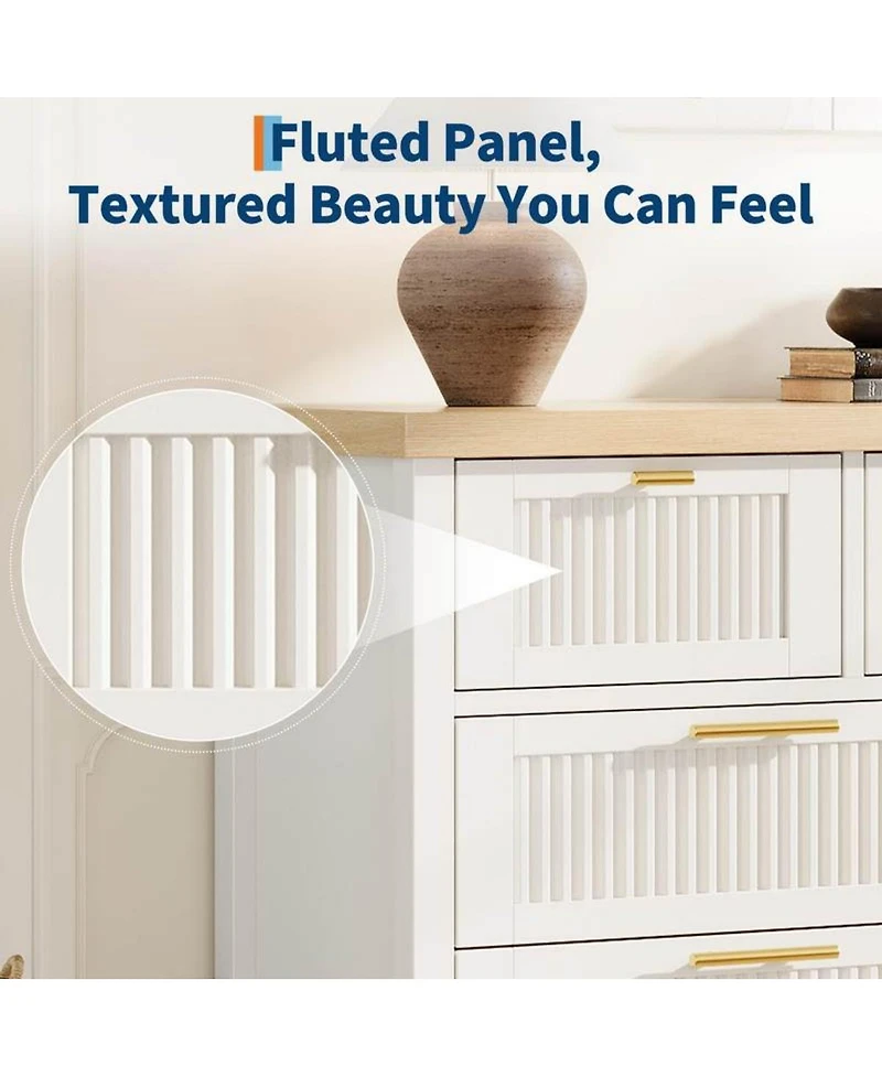 gaomon 6-Drawer Modern Fluted Dresser Bedroom Chest, Fluted Drawers with Metal Handle, Large Storage Cabinet