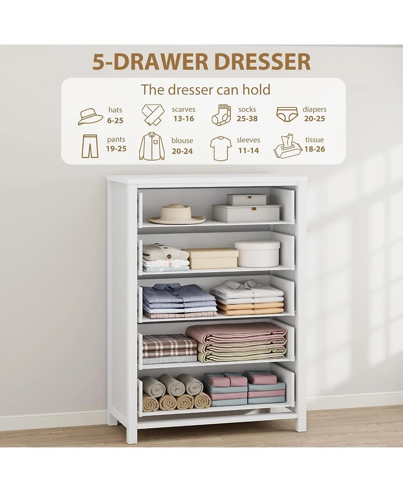 gaomon 5-Drawer 45" Wooden Chest, Clothes Storage Cabinet, Drawer Organizer Tall Dresser