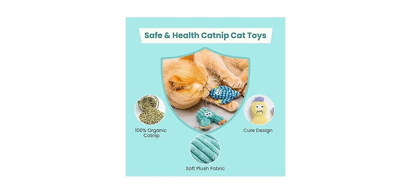 Nocciola 5 Pack Cactus Catnip Toys, 100% Organic Catnip Toys for Indoor Cats, Interactive Plush Chew Fun Without Cotton,