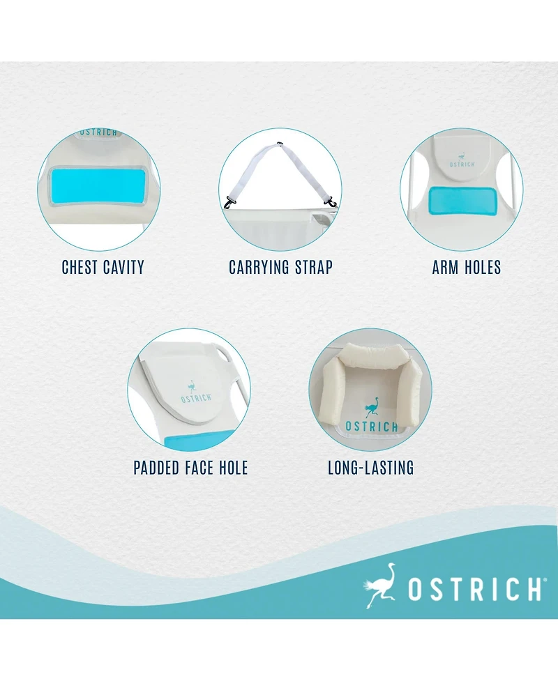 Ostrich Ladies Comfort Lounger, Foldable Beach Camping Pool Tanning Chair, White