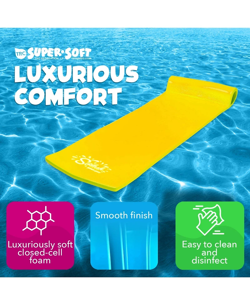 Trc Recreation Splash 1.25" Thick Foam Swimming Pool Float Lounger Mat, Yellow