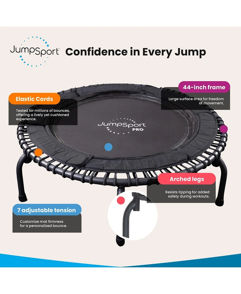 JumpSport 570 Pro Indoor Durable Lightweight 44-Inch Fitness Trampoline, Black