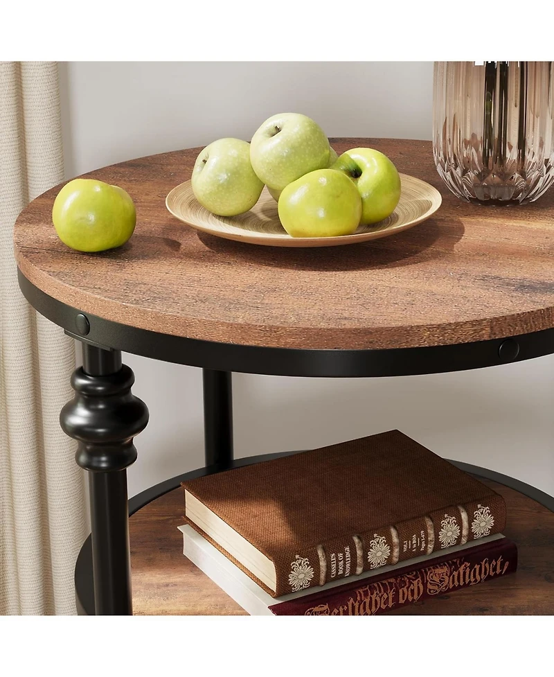 gaomon Round 3-Tier Side Table with Shelves, Small Space Coffee Table, High Load Capacity, Easy Assembly, Vintage Brown