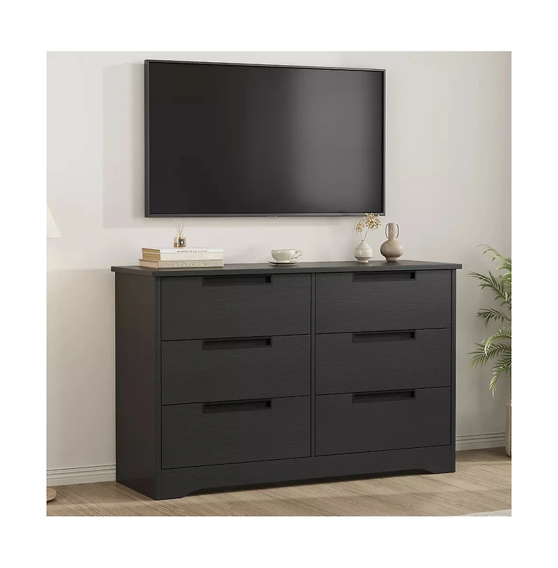 gaomon 6-Drawer Modern Wood Dresser Bedroom Double Chest Organizer with Embedded Handles Storage Cabinet for Living Room, Nursery