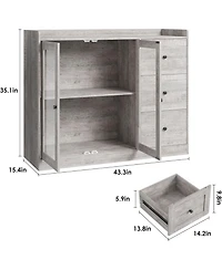 gaomon 43 Inch Buffet Cabinet with Storage, Modern Sideboard with Guardrail, Adjustable Shelves, 3 Drawers, Kitchen, Grey