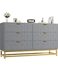 gaomon 53.5 Inch 6-Drawer Modern Dresser, Wide Chest with Gold Metal Legs & Handles, Storage for Bedroom, Living Room, Hallway, Grey