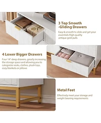 gaomon 53.5 Inch White 7-Drawer Modern Dresser, Triple Chest, Gold Accents, Long Storage for Tv Stand, Closet, Living Room