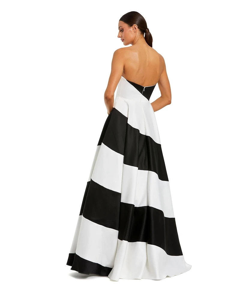 Mac Duggal Women's Colorblock Striped Satin Strapless Ballgown