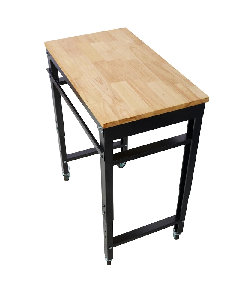 Streamdale Furniture Adjustable Rolling Workbench with Rubber Wood Top (35" Wide