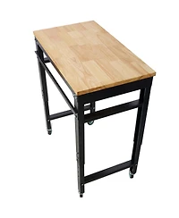 Streamdale Furniture Adjustable Rolling Workbench with Rubber Wood Top (35" Wide