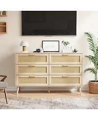 Streamdale Modern Rattan Dresser with 6 Drawers