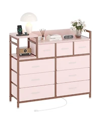 gaomon 9-Drawer Modern Dresser with Charging Station, Heavy-Duty Storage Chest, Power Cord, Bedroom, Living Room, Entryway