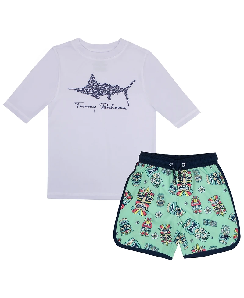 Tommy Bahama Girls Rash Guard and Swim Trunks 2-Piece Swimsuit Set