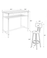 Streamdale Furniture 5-Piece Bar Table & Chairs Set, Modern Metal Counter Height Dining Set