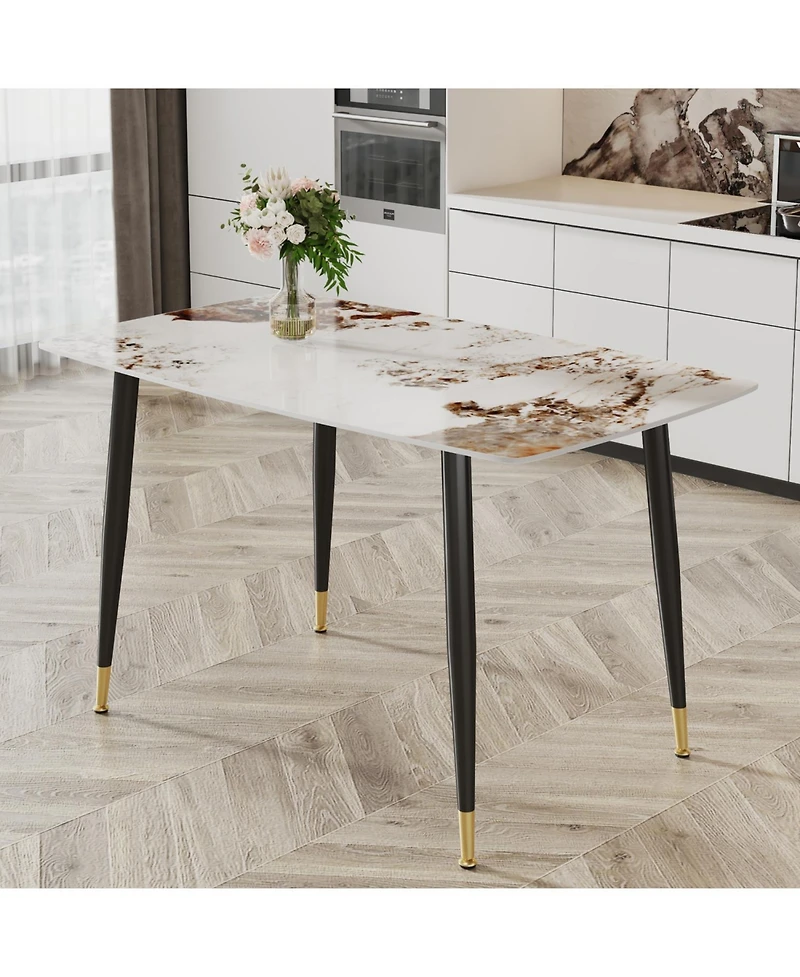 Streamdale Furniture Streamdale Sintered Stone Dining Table, Black Metal Legs