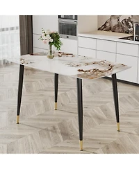 Streamdale Furniture Streamdale Sintered Stone Dining Table, Black Metal Legs