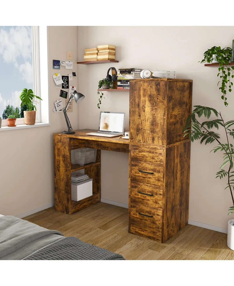 Streamdale Computer Desk with Socket, Drawers & Shelves - Carbonized Wood