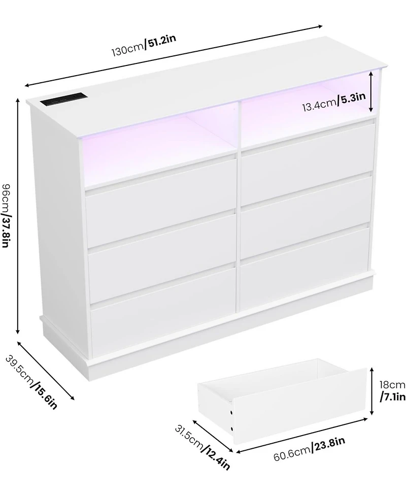 gaomon 6-Drawer Modern Wide Wood Dresser, Large Chest of Drawers with Wide Top for Bedroom, Closet, Living Room, Hallway
