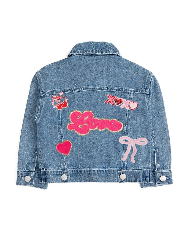 Sweet Wink Little Girls Love Script Patch Valentine's Day Denim Jacket