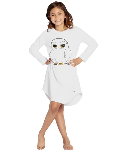 Harry Potter Girls Pajama Hedwig Owl Micro Raschel Fleece Long-Sleeve Hi-Lo Nightgown