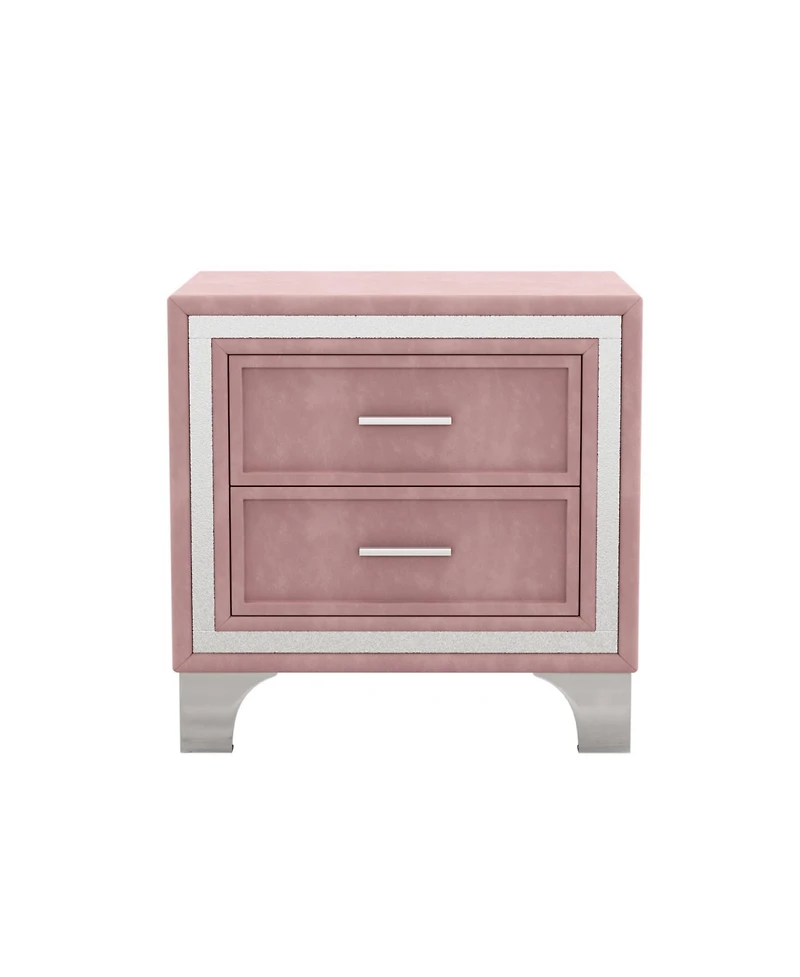Streamdale Furniture Mid-Century Velvet Nightstand, Pink