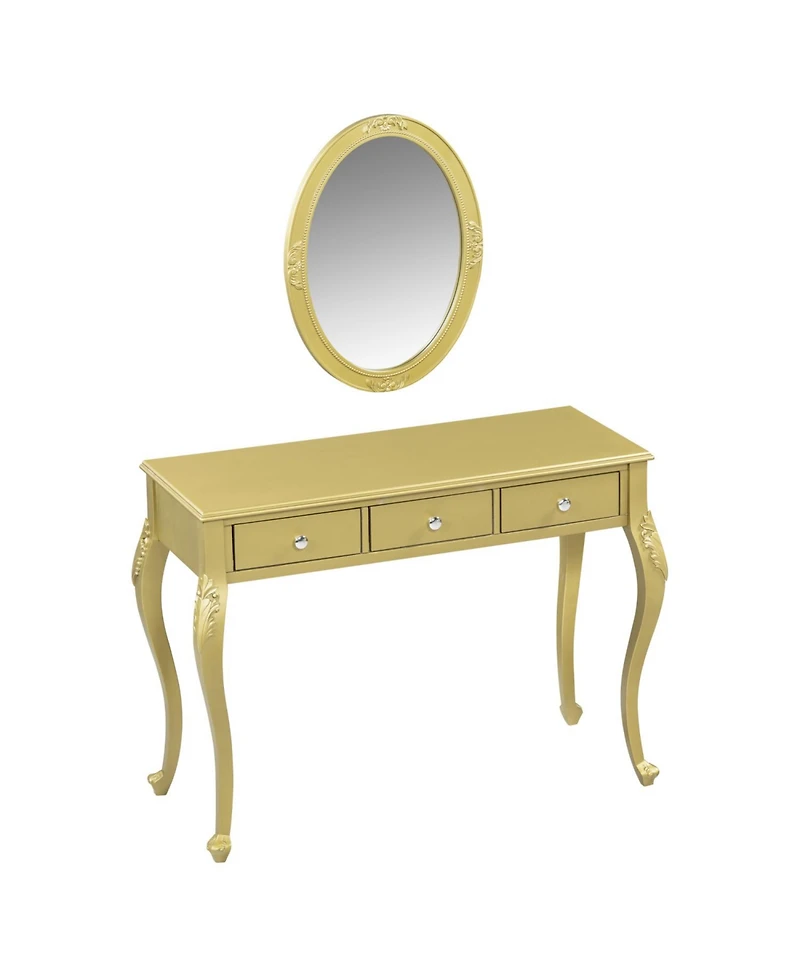 Streamdale Furniture Luxury Vanity Desk with Mirror & 3 Drawers - Gold