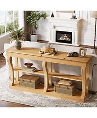 Tribesigns 63" Solid Wood Console Table, 3-Tier Farmhouse Sofa Table with Storage