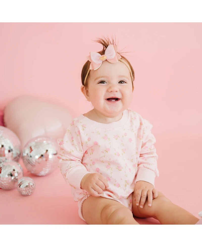 Sweet Wink Baby Girls Pink Rose Long Sleeve Romper