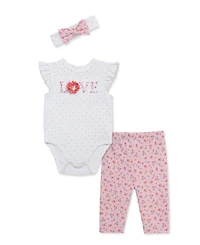 Little Me Baby Girls' Round Neck Bodysuit, Leggings and Headband, 3-Piece Set