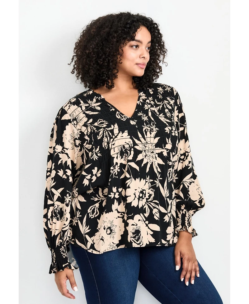 Avenue Women's Plus Marcie Shirred Detail Blouse Tops