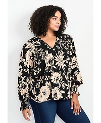 Avenue Women's Plus Marcie Shirred Detail Blouse Tops