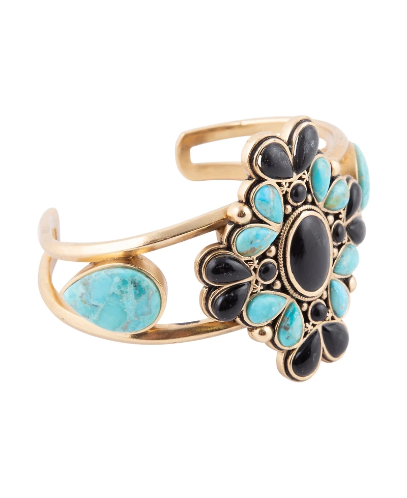 Barse Barcelona Blue Turquoise Black Onyx Golden Cuff Bracelet