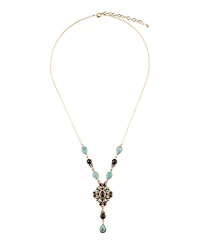 Barse Barcelona Black Onyx and Blue Turquoise Golden Y-Necklace