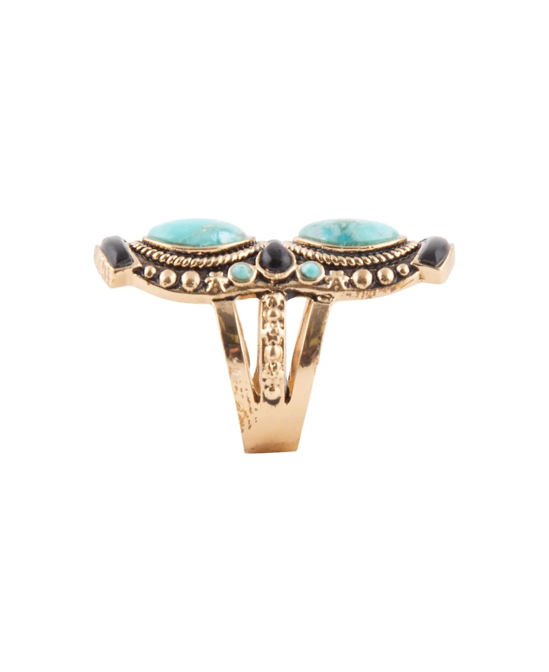 Barse Double Up Blue Turquoise and Black Onyx Golden Ring