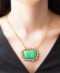 Barse Legacy Lime Green and Blue Turquoise Golden Pendant Necklace