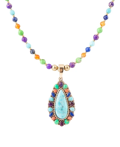 Barse Concho Colorful Blue Turquoise Golden Pendant Necklace