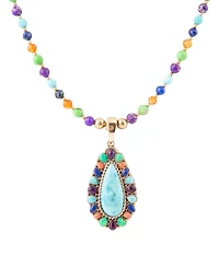 Barse Concho Colorful Blue Turquoise Golden Pendant Necklace