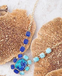 Barse Duality Blue Lapis and Turquoise Golden Pendant Necklace