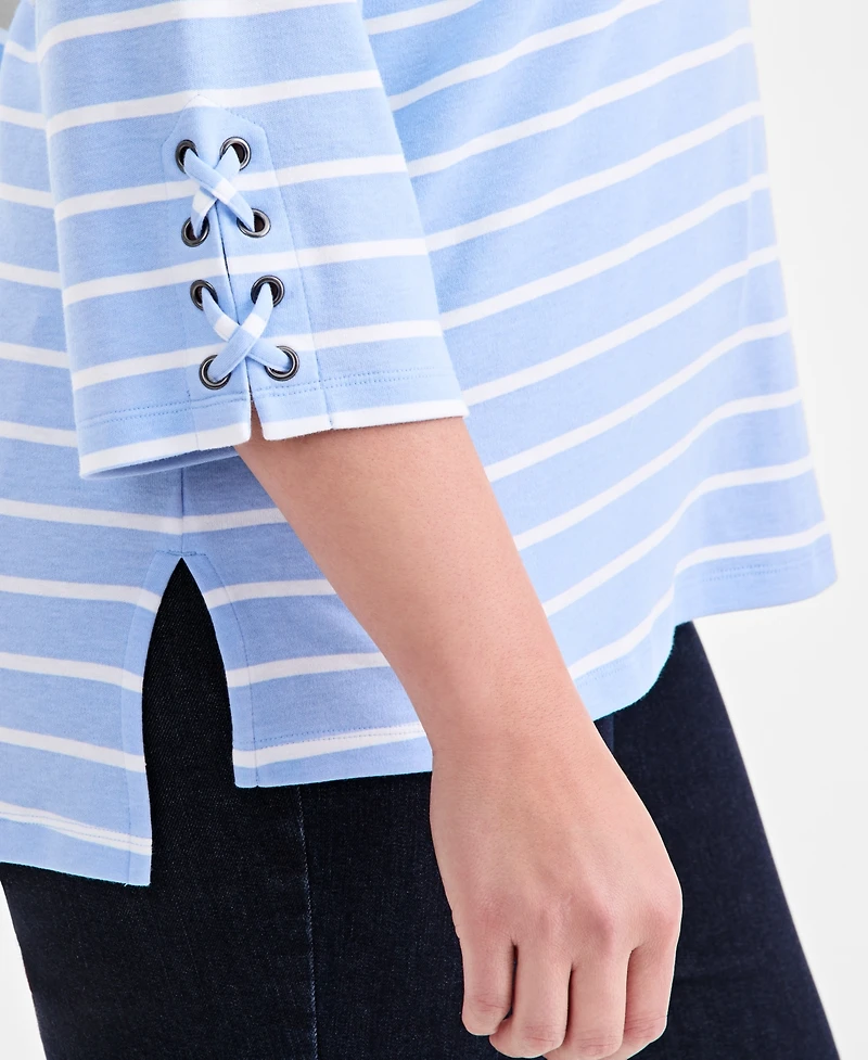Style & Co Plus Boat-Neck Cotton Lace-Up-Sleeve Tunic, Macy's Exclusive