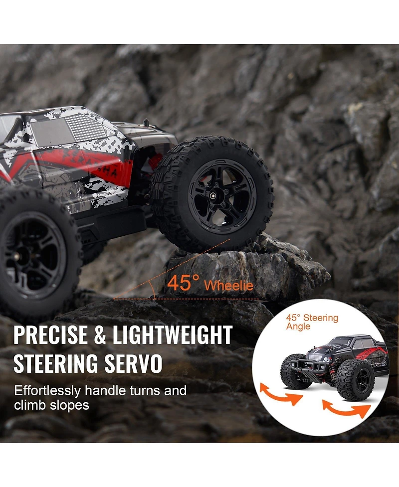 Mecale Rc Car 1:10, 4WD Off-Road Monster Truck 38 km/h with 45° Wheelie & 2 Batteries, High-Speed Racing Toy for Kids 8+, IPX4