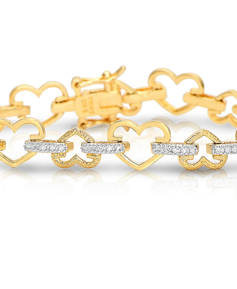Gleaming Gold-Plated Heart Bracelet with Cubic Zirconia