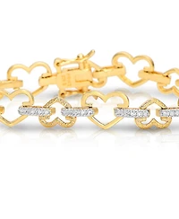Gleaming Gold-Plated Heart Bracelet with Cubic Zirconia